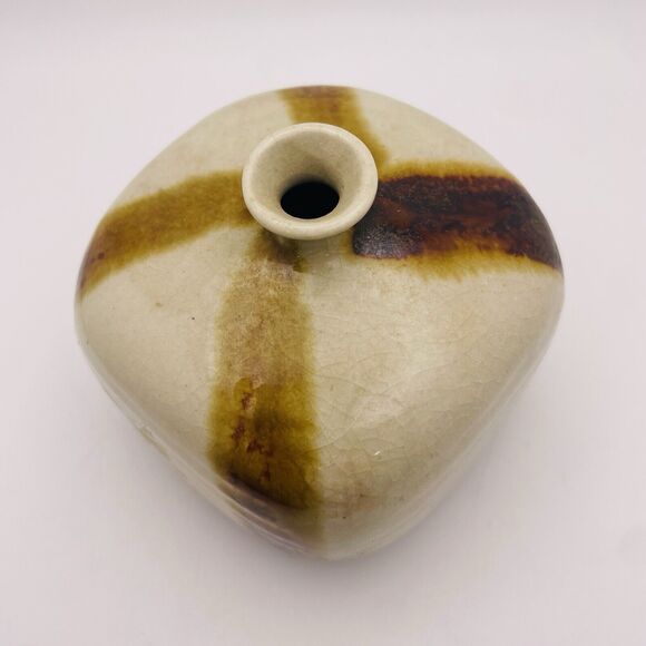 Takahashi San Francisco Glazed Pottery Flat Bottom Square Bud Vase Made in Japan - Picture 6 of 8